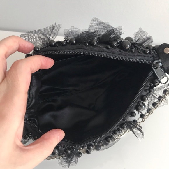 COPY - NWOT Black Mini Bag Patchwork with Black Pearl Sequin and Tulle 90’s Y2K - Picture 15 of 16